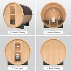 Outdoor Barrel Steam Sauna, 3 Person Wood Sauna Room with 4.5kw Harvia Electric Heater with Sauna Stone, Canadian Helmock Wooden Sauna, Sauna Accessories and Asphalt Shingle Roof (Helmock)