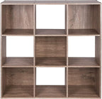 PACHIRA US 9 Cube Storage Organizer, Wood Display Shelf, Free Standing Cubby Bookcase Cabinet Divider Bookshelf for 11 Inch Storage Basket, Rustic Brown Oak