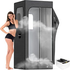 Adamson Full Size Portable Steam Sauna - Indoor Sauna Tent for Home Spa Relaxation - Boost Health and Recovery - 2.6L 1000W Steamer - Chair - Remote - Foot Massager - New - Nylon Black