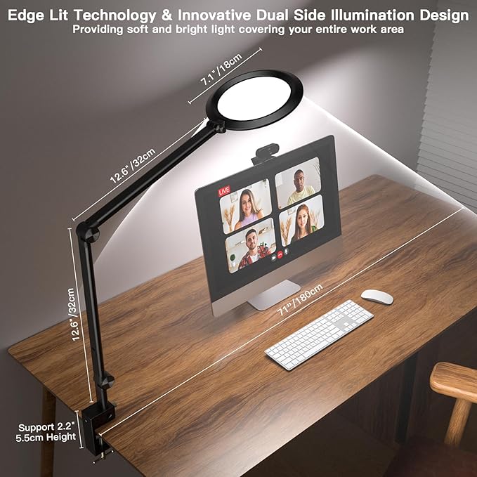Desk Lamp LED with Remote Control, Desk Light for Video Conferencing, Zoom Light with Clamp, Adjustable Brightness & Color Temperature, Webcam Light, Keylight, Table Lamp
