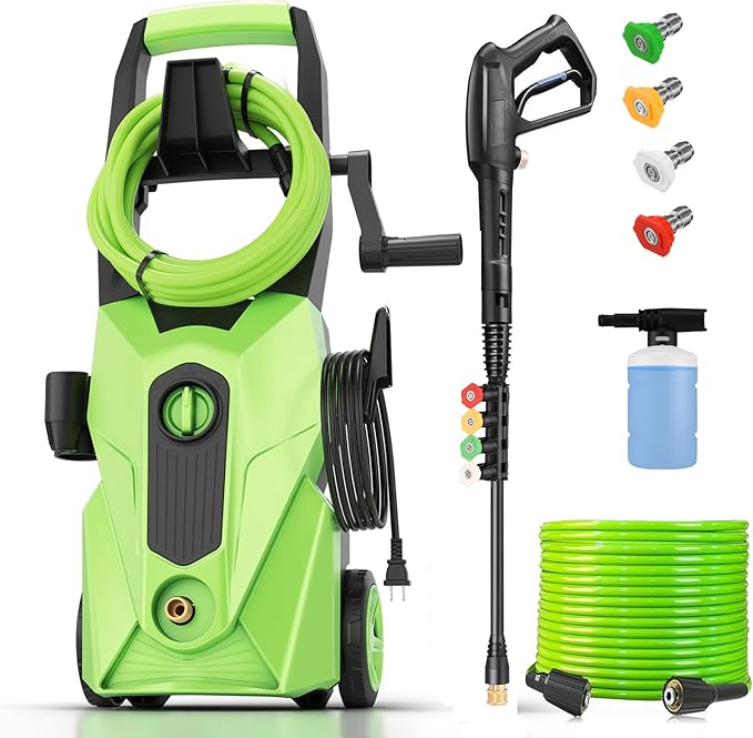 2025 New 5000PSI Electric Pressure Washer, Power Washer with 33FT Resistant Extension Hose and 4 Nozzles, Compatible with Undercarriage Cleaners, Professional Powerwashers for Home/Car(Green)