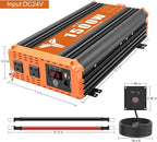 1500 Watt Pure Sine Wave Power Inverter 24V DC to 120V AC, 3000W Surge Peak Power, Inverter for RV, Truck, Solar, Campers with 2 AC Outlet, 5V 2.0A USB, Remote Control Compatible with Lithium