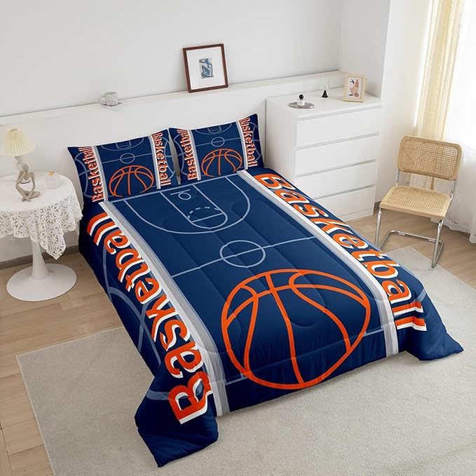 Feelyou Basketball Bedding Set King Size Gaming Sports Comforter Set for Kids Boys Girls Decor Ball Games Comforter Basketball Sports Duvet Set Bedroom Quilt Set