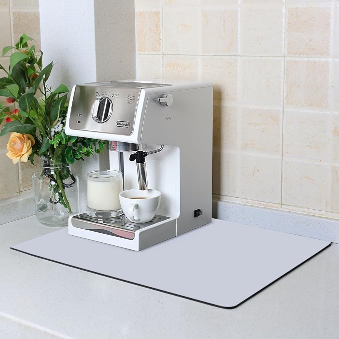 ZLR Large Coffee Bar Mat for Coffee Station, 16"x24" XL, Light Gray | Oversized Counter Protector, Absorbent Dish Drying Mat, Fits Espresso, Grinder, Frother & Cup Display, Hides Stains