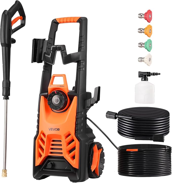 VEVOR Electric Pressure Washer, Max 4500 PSI and 3.2 GPM with Pressure Adjustment, High Power Pressure Cleaning Machine with 4 Quick Connect Nozzles, for Cars/Fences/Driveways/Patios/Home Cleaning