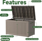 EasyUp 280 Gallon Deck Boxes Waterproof, Outdoor Large Storage Boxes with Lids, Outside Resin Storage Box & Deck Boxes for Patio, Garden Use(Gray)