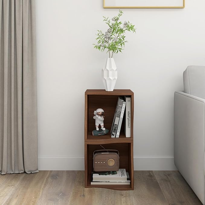 ECYIL Double Layered Independent Storage Rack, Full Circular Color Blocking Bookshelf, Suitable for Home, Office, Living Room, etc (walnut1)