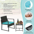 FDW 3 Piece Outdoor Bistro Set Patio Furniture Sets Wicker Patio Chairs Rattan Outdoor Furniture for Backyard Porch Poolside Lawn,Blue Cushion