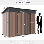 UDPATIO Outdoor Storage Shed 8x4 FT, Outside Sheds & Outdoor Storage Metal Galvanized Steel Yard, Patio, Lawn, Tool Shed with Lockable Door for Can, Bike, Lawnmower, Generator,Brown
