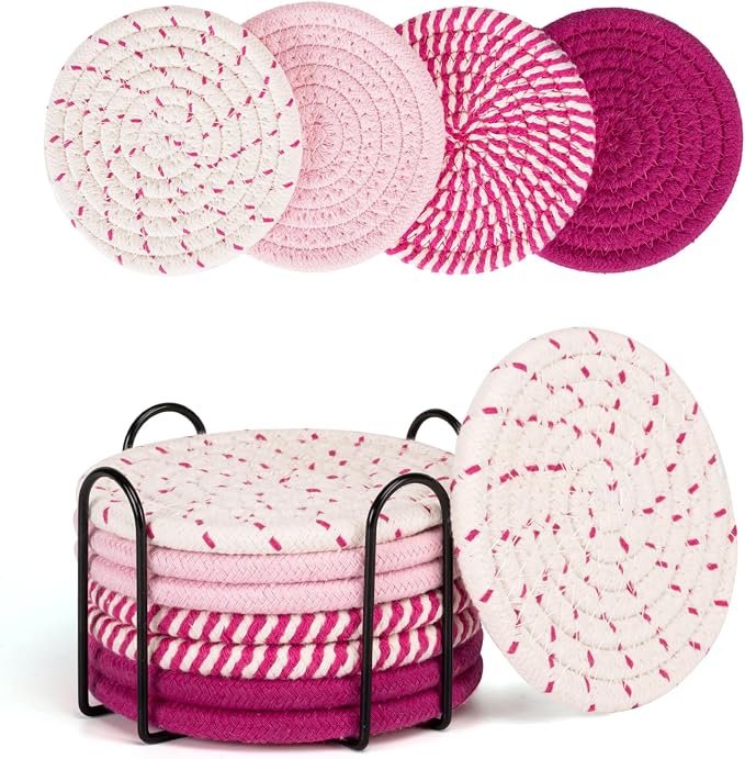 Coasters for Drinks Absorbent, Coasters Set of 4 - Color, 8 Pack Pink Coaster for Desk, House Essentials for New Home, Kitchen and Dining Coffee Table Decor, Modern Home Decor