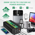 JIGUUN Power Inverter 2000 Watt, DC 12V to AC 120V Pure Sine Wave Inverter with LCD Display, 4 AC Outlets&USB Output, Power Converter with Remote Control for RV Emergency Camping. (PRO2000W-12)
