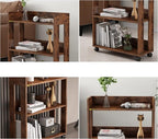 3 Tier Nightstand with Wheels, Wood Small Bookshelf and Bookcase, Farmhouse Bedside End Table with Storage Rack for Bedroom, Library, Living Room, Home, Office Cart, Rustic