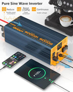 6000 Watt Power Inverter Pure Sine Wave 48V DC to 110V 120V Heavy Duty Inverter with Remote Control and LED Display, 4 USB/Type-C Ports & 2 AC Outlets Car Charger for Vehicles RV