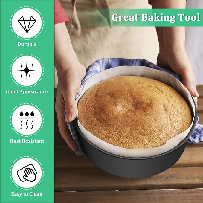 P&P CHEF 6 Inch Cake Pan Set, 3Pcs Non-stick Round Baking Cake Pans Tins | Stainless Steel Core & Nonstick Coating, Good for Baking Layer Tier Cakes for Birthday Wedding, Deep Side & One-piece Design