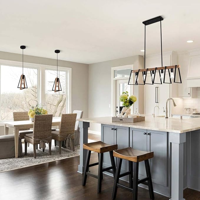 Rustic Wood Chandeliers Farmhouse 5 Light Dining Room Light Fixtures Mid Century Modern Black Linear Chandelier Industrial Kitchen Island Rectangle Pendant Light