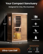 PAETA Infrared Sauna for Home | 1-Person Dry Sauna with 5 Carbon Heaters | Fast & Even Heating Low EMF Sauna | Bluetooth & Chromotherapy| Canadian Hemlock(Wooden)