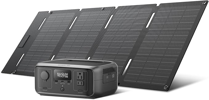 EF ECOFLOW Solar Generator RIVER 3 with 45W Solar Panel, 245Wh Portable Power Station LiFePO4 Battery, 300W Up to 600W AC Output, <20 MS UPS, 1Hr Fast Charging Power Station for Outdoor/Camping/RVs