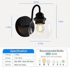 Farmhouse Gooseneck Wall Sconces Set of Two, Bathroom Vintage Black Vanity Light, Rustic Indoor Wall Light Fixtures with Clear Glass for Bathroom Beside Mirror Living Room Hallway