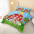 Farm Animals Comforter,Farmhouse Comforter Set for Kids Teens Girls Boys,Cartoon Animals 3Pcs Bedding Set Printed Comforter with 2 Pillowcases,Down Alternative,Soft and Lightweight，Twin Size