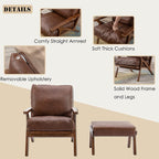 chairus 2 Sets Mid-Century Modern Accent Chairs with Ottoman, Faux Leather Armchair with Wood Legs Comfy Upholstered Single Sofa Chair for Living Room/Bedroom/Lounge, Brown