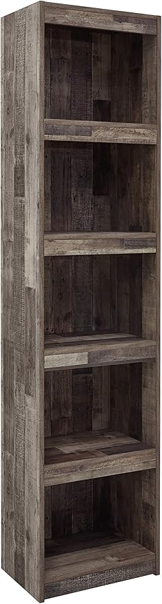 Signature Design by Ashley Derekson Rustic Pine Grain Finished Pier with 3 Adjustable Shelves, Multi Dark Gray