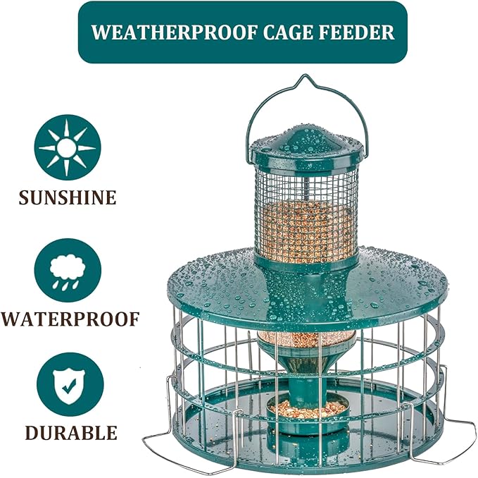 Upgraded Caged Bird Feeders Squirrel-Proof, Flexible Adjustment of Grille Size, 3 Lbs Seed Capacity, DIY Starling-Proof Caged Tube Hanging Wild Bird Feeder, Attract Small Birds(Deep Green)