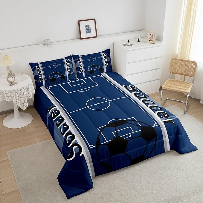 Feelyou Kids Soccer Ball Game Comforter Set Twin Size Rugby Sports Bedding Set for Boys Girls Teens Bedroom Decor Football Comforter Football Lover Duvet Set with 1 Pillow Case