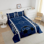 Feelyou Kids Soccer Ball Game Comforter Set King Size Rugby Sports Bedding Set for Boys Girls Teens Bedroom Decor Football Comforter Football Lover Duvet Set with 2 Pillow Case