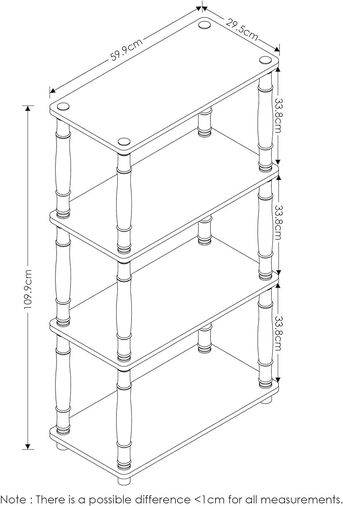 Furinno Turn-N-Tube 4-Tier Multipurpose Shelf Display Rack, Classic Tubes, Walnut/Brown
