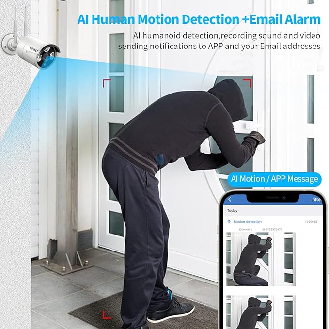 (Dual Antennas for Wi-Fi Enhanced) AI Human Detected 2K 3.0MP Wireless Security Camera System, Surveillance NVR Kits with 2TB Hard Drive, 4Pcs Outdoor WiFi Security Cameras, with Audio, Night Vision