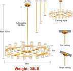 Modern 36" Gold Round Chandelier Light Fixture, K9 Crystal Chandeliers for Dining Room, Living Room, Dining Room Chandeliers Over Table, Chandelier for Bedroom, Foyer, Includes 36XG4 Bulbs
