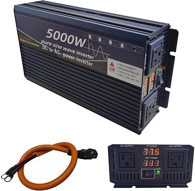 5000W Power Inverter 48V DC to 110V AC Converter with LED Display Dual AC Outlets Dual Fans Radiating for RV, Camp, Boat and Home Emergency Portable Pure Sine Wave Inverter (LED Screen, 5000W 48V)