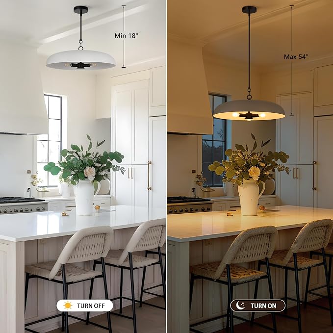 LamQee 20 Inch Oversized Large Pendant Lights, 3-Lights Textured White Modern Dome Chandelier, Rustic Metal Pendant Lighting Fixture Ceiling Hanging for Kitchen Island, Dining Room Over Table, Bar