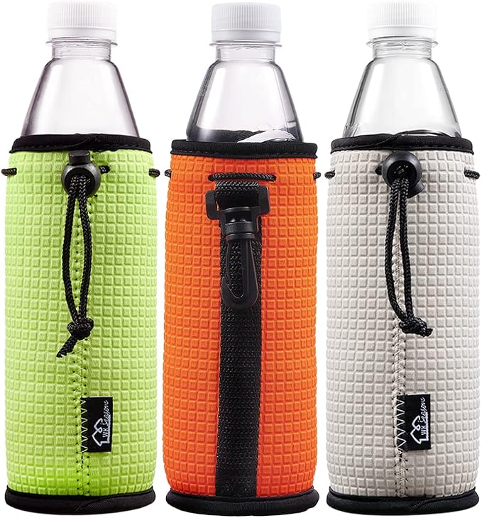 WKieason Neoprene Water Bottle Sleeves Insulators Beverage Bottle Can Sleeves Covers 16 17 18 oz Beer Bottle Sleeves Coolers Holder Non-slip Neoprene Bottle Coolier Sleeves (Neon Green/Orange/Grey)