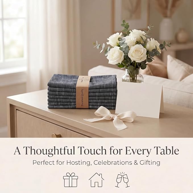 Urban Villa Cloth Napkins Cotton 20x20 (Set of 12) Black/White