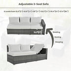 6-Piece Patio Furniture Set, L-Shaped Outdoor PE Wicker Rattan Sectional ConversationSet with Adjustable Seat, Storage Box, Removable Covers and Tempered Glass Top Table, for Backyard