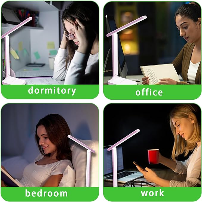 Desk lamp,LED Lamp,Touch Control,3 Color Modes,Eye-Protecting Table Lamp,Led Lights for Bedroom,Home,Office,Black (Medium Size, Pink)