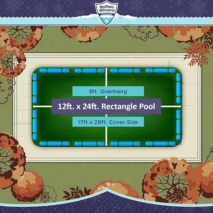 Buffalo Blizzard Supreme Plus 12 ft x 24 ft Rectangular Winter Pool Cover | Green/Black | Heavy Duty for Above Ground Swimming Pools | Easy Install | Cold & UV Resistant | Seasonal Debris Protection