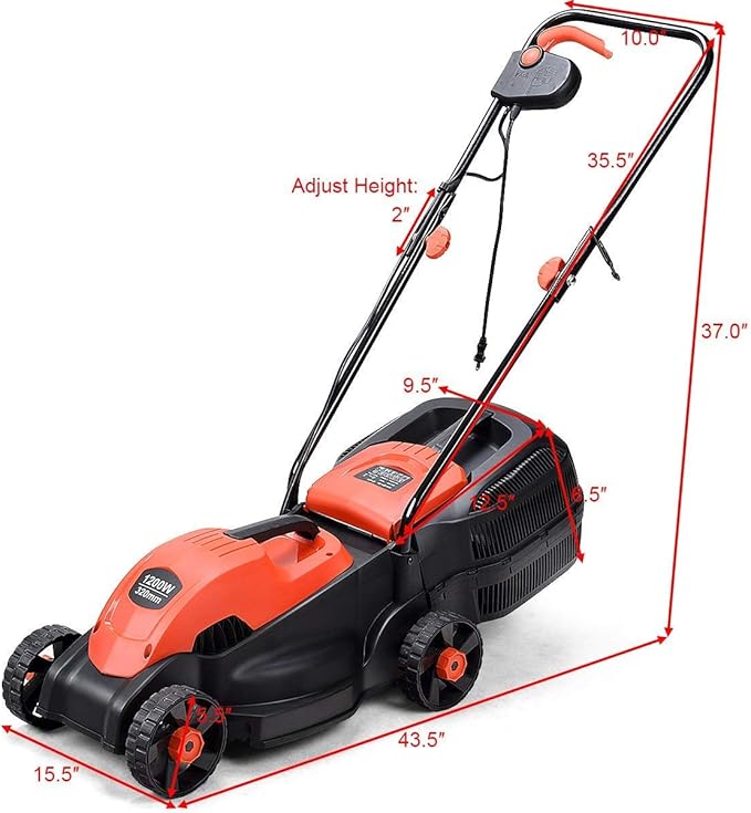 Goplus Lawn Mower, 13 Inch 2-in-1 Electric Lawn Mower with Grass Collection Bag, Folding Handle, Adjustable Cutting Height, Corded Push Lawn Mowers for Garden Yard, 12 Amp (Red)