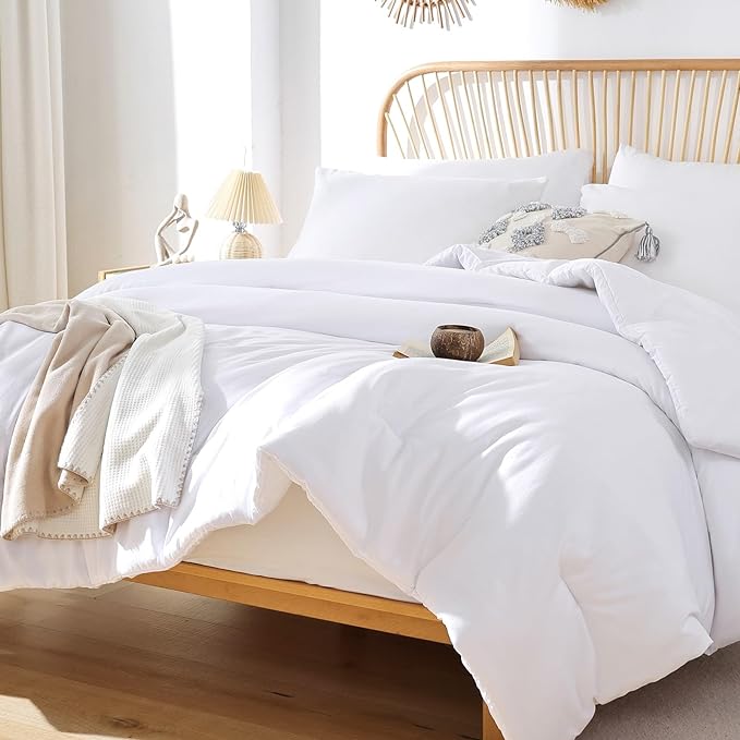 ROSGONIA California King Comforter Set White, 3pcs (1 Boho Cal King Comforter & 2 Pillowcases), All Season Hotel Bedding Bedspread Blanket Quilt