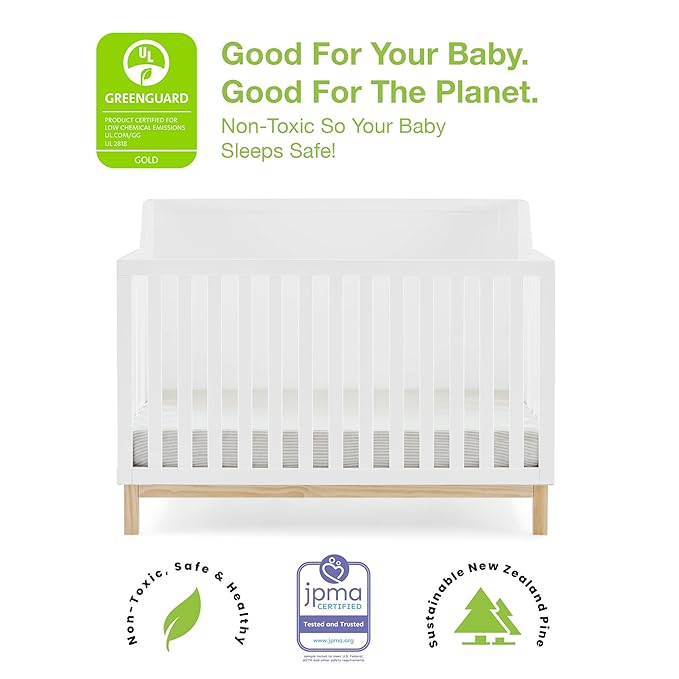 Delta Children babyGap Oxford 6-in-1 Convertible Crib + Brannan Bear Bookcase with Bins + Brannan Bear Wall Shelf with 4 Hooks, Bianca White/Natural (Bundle)
