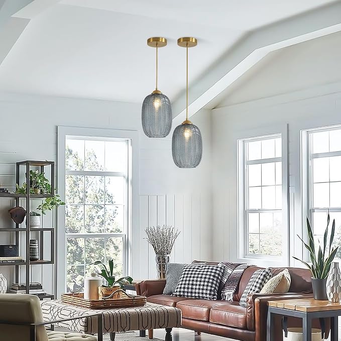 KCO Lighting Smoked Glass Globe Pendant Light Antique Gold Pendant Lights Nordic Blown Glass Pendant Light Single Hanging Light Fixture Mid Century Modern Entry Lighting