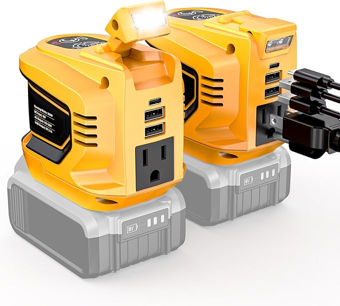 200W Power Inverter for 20V DeWalt Battery, Ecarke 2PCS DC 20V to AC 110V Battery Inverter, Portable Power Station Generator, Charger Adapter Powered Outlet with 2 USB Ports & 1 Type-C & 1 AC Outlet