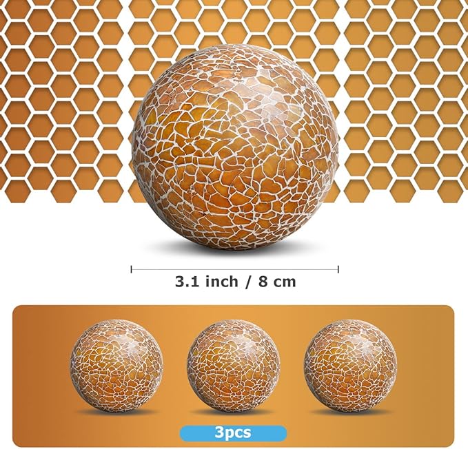 3 PCS 3.35inch Decorative Glass Orbs Mosaic Sphere Balls Bowls Vases Tray Solid Gradients Centerpieces Christmas Crack Festival Living Room Wedding Party