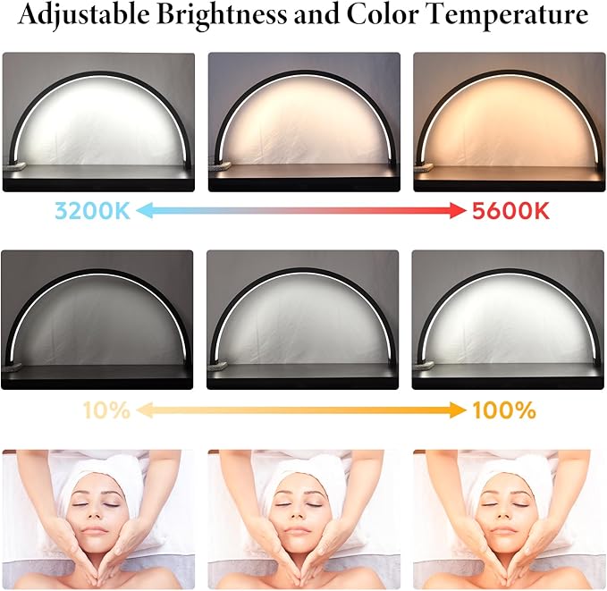 Half Moon Light for Nail Desk, 30 in 40W Half Moon Table Lamp Nail Desk Lamp with Phone Holder for Nail Tech, Beauty, Eyelashes, Tattoos, Crafts, Lash Lamp with Touch Brightness Adjustment