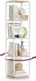 VASAGLE 4-Tier Rotating Bookshelf, Bookcase with Bookends for Small Spaces, Corner Shelf, Steel Frame, Natural Beige and Cloud White ULLS127W67