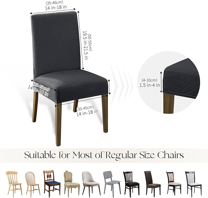MOSAYT 100% Waterproof Dining Room Chair Covers Set of 4, Super Fit Stretch Jacquard Parson Chairs Slipcovers Removable Washable Chair Seat Protectors for Home, Kitchen, Banquet (Dark Grey)