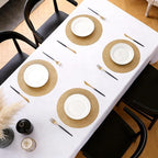 MOSAYT 13 Inch Round Vinyl Placemats Set of 8 - Faux Leather 100% Waterproof Oil-Proof Wipeable PU Place Mats, Heat Resistant Reversible Table Mats for Kitchen, Dining, Outdoor, Camel