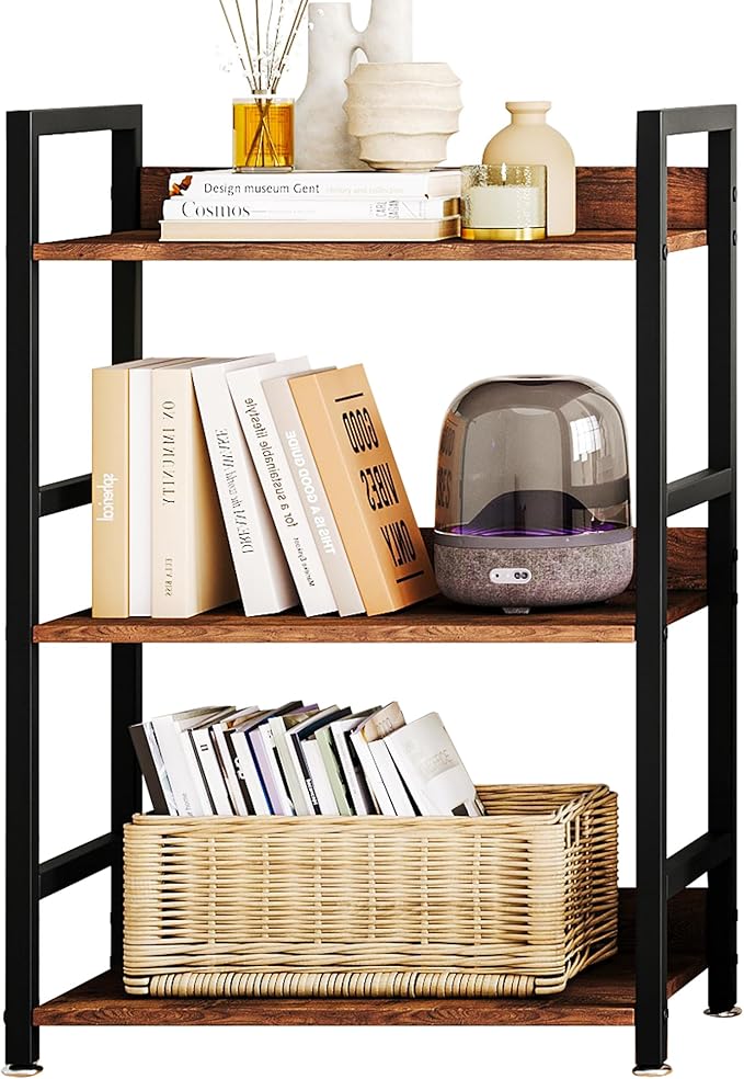 Small Bookshelf for Small Spaces, 3 Tier Small Book Shelf Organizer, Narrow Bookcase for Small Spaces, Small Bookcase for Bedroom, Living Room, Home, Office, 120 lbs Weight Capacity (Brown)