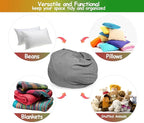 Stuffed Animal Storage Bean Bag Chair Cover (No Filler) Organizing Children's Plush Toys for Kids and Adults Keep your Memory Foam More Organized Gray